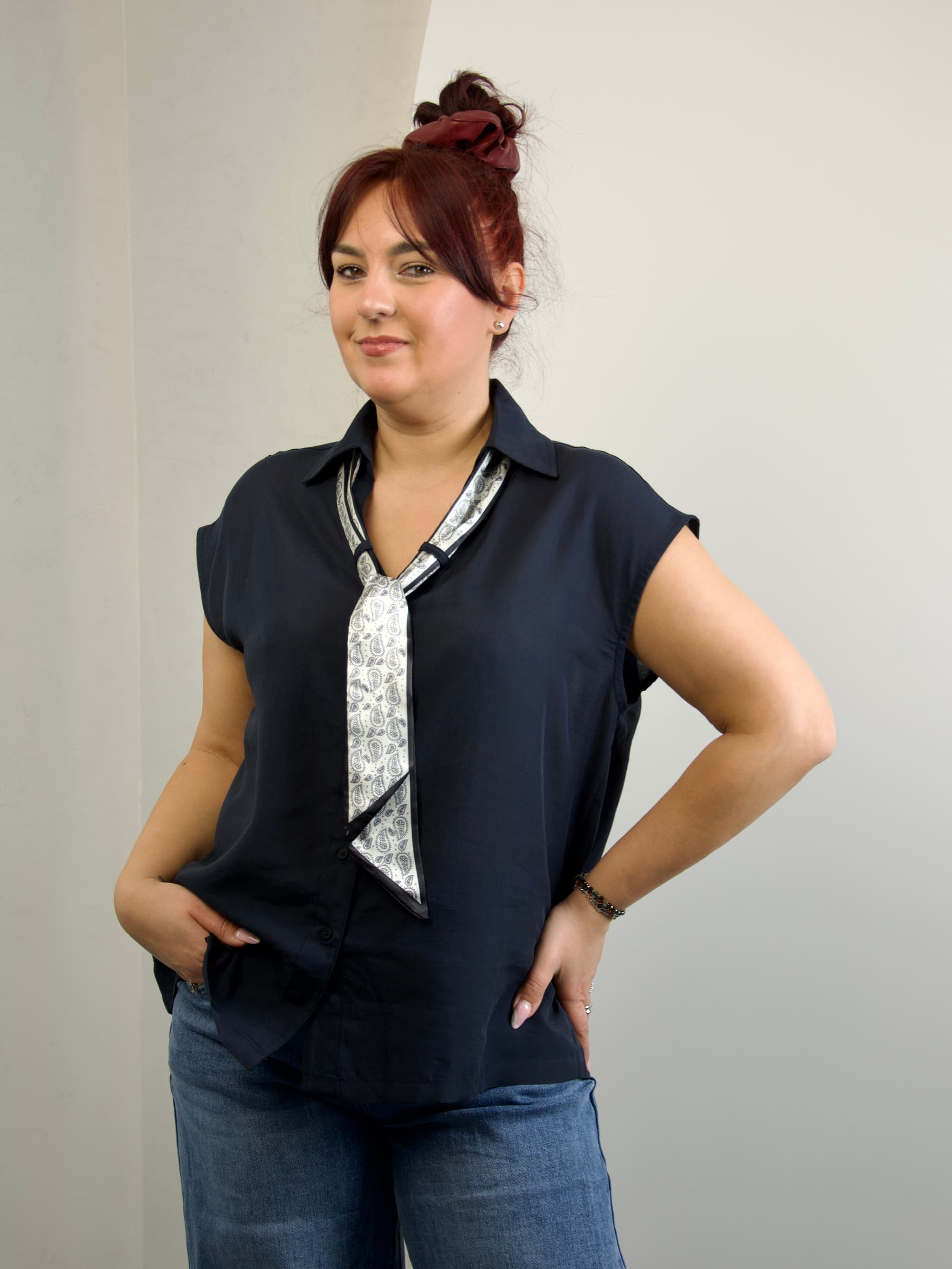 Blouse with a neck scarf