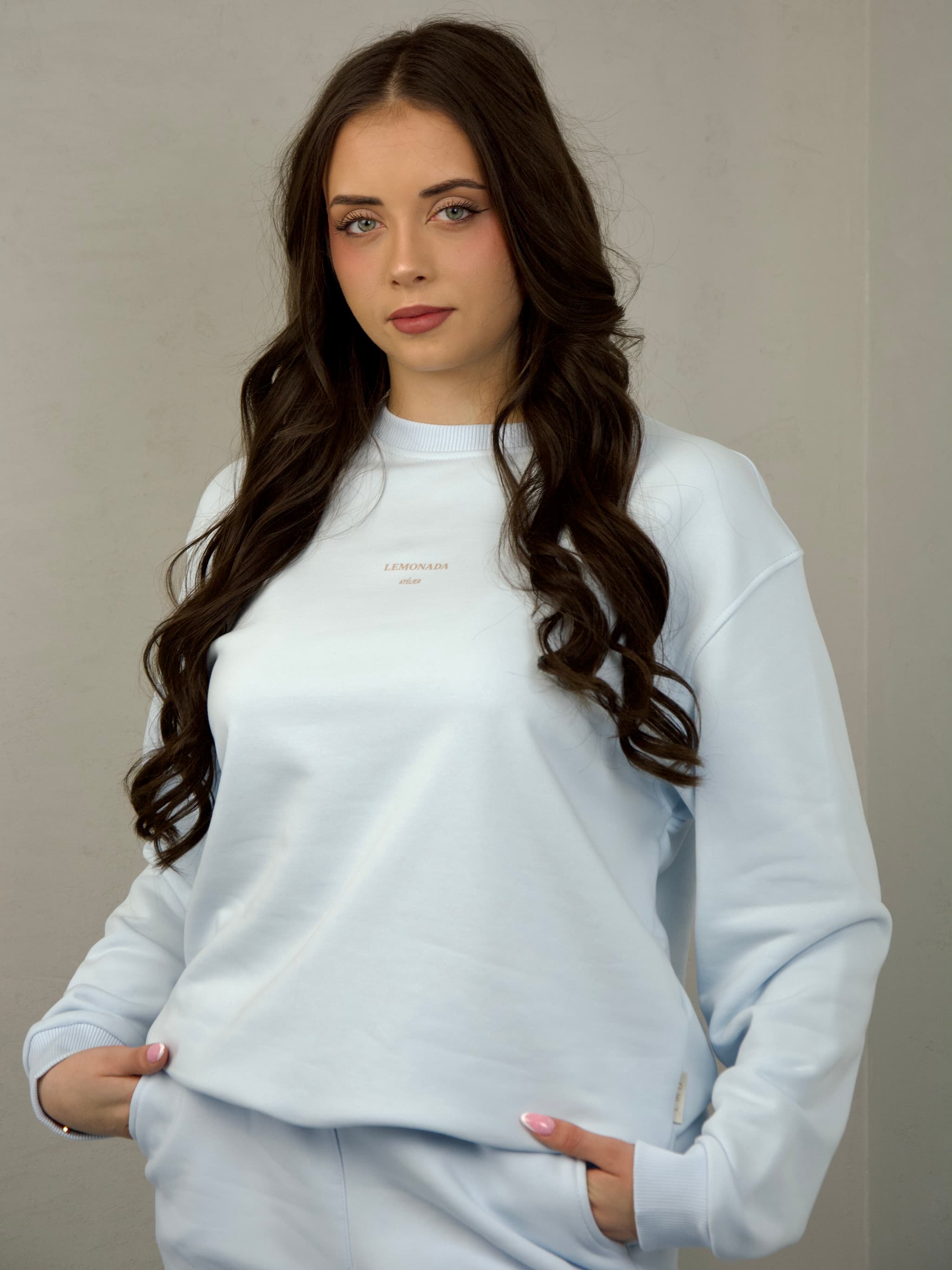 Blue sweatshirt with a subtle print