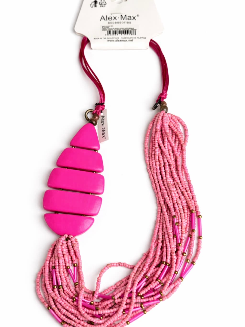 Pink resin and wood pendant