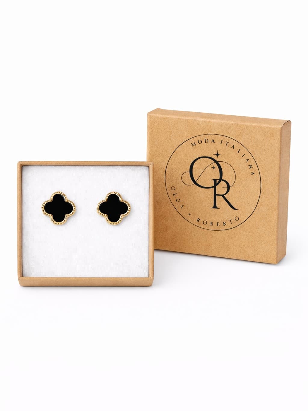 Black clover stud earrings – gold plated 925 sterling silver