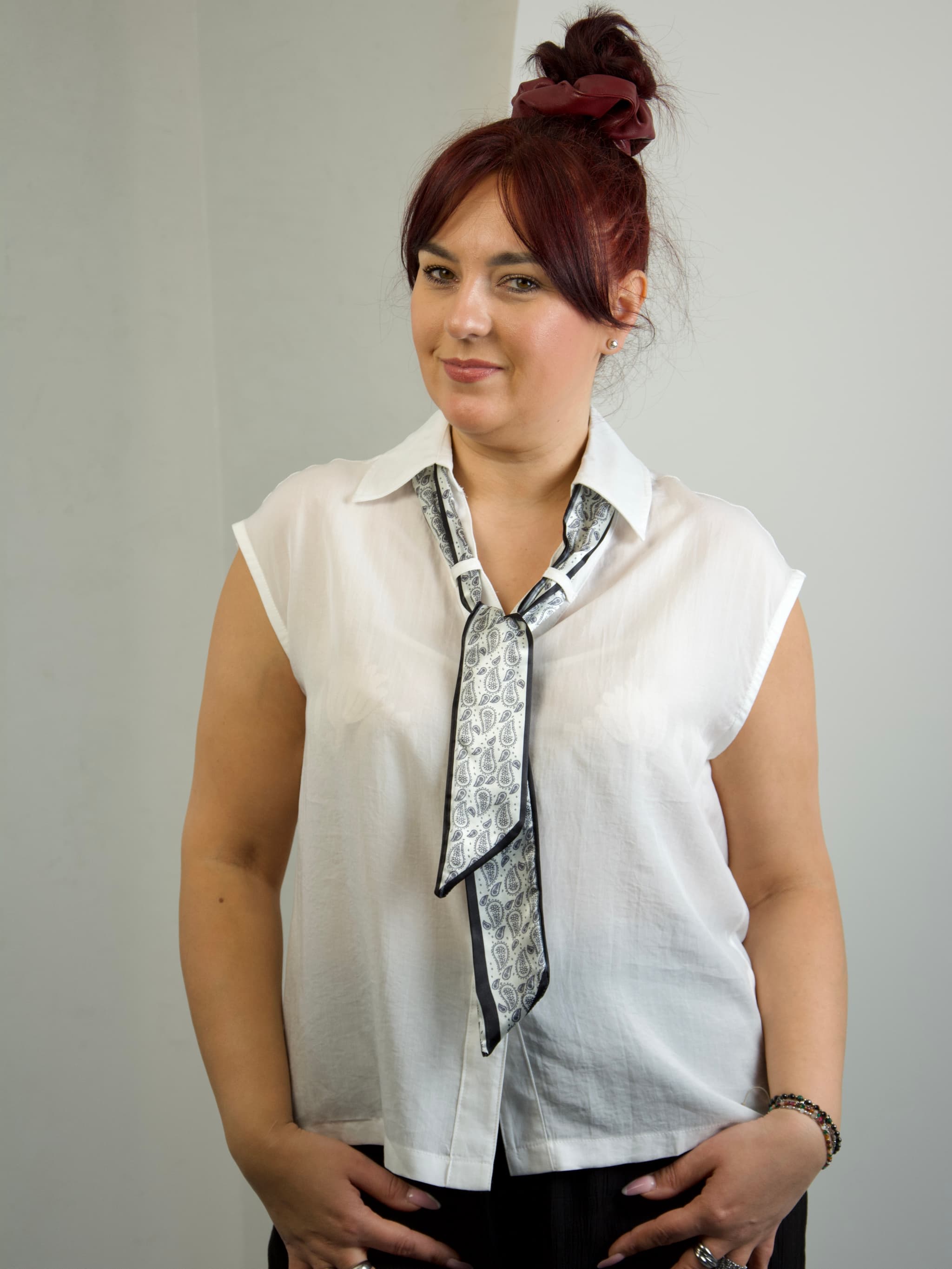 Blouse with a neck scarf